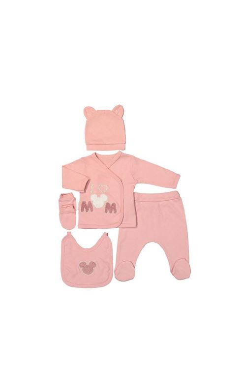 Süzineli Mickeyli %100 Pamuk 5 Parça Hastane Çıkışı Seti Pembe 6097-GK