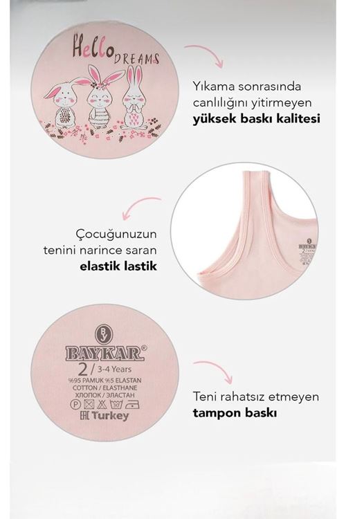 Baykar Geniş Askılı Karışık Desen 3lü Kız Çocuk Atlet Seti 4652