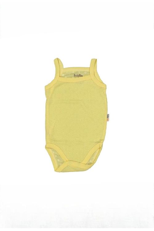 %100 Pamuk Jakarlı İp Askılı Çıtçıtlı Bebe Zıbın 1-9 Ay Sarı 7228-S