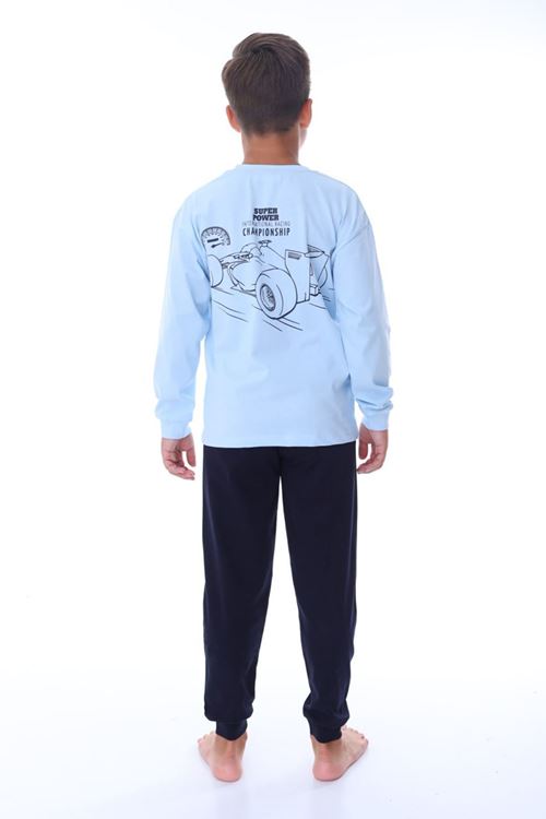 İSOB Mavi Atv Desenli %100 Pamuk Erkek Çocuk Pijama Takımı 8-13 Yaş 36203-M