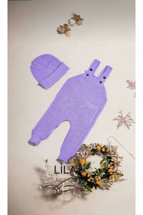 GLRB Triko Selanik Örgüsü Lila Cepli Şapkalı Slopet Unisex 3-24 Ay 3702-L