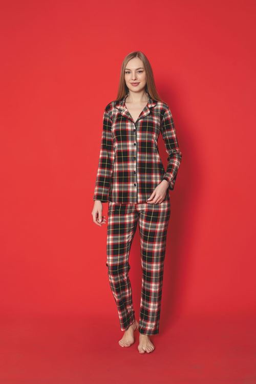 MLALE Ekose Desenli Süet Bayan Pijama Takımı 2012