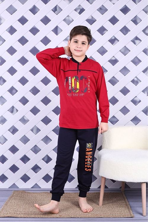 KAPİP Bordo California Baskılı Uzun Kollu Erkek Çocuk Pijama Takımı 11-15 Yaş 7023-B