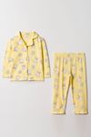 Tavşanlı Sarı Önden Düğmeli Kız Çocuk Pijama Takımı 2-5 Yaş 241031