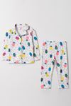 Ananas Desenli Beyaz Önden Düğmeli Çocuk Pijama Takımı 2-5 Yaş 241033