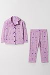 Gökkuşağı Desenli Lila Önden Düğmeli Kız Çocuk Pijama Takımı 2-5 Yaş 241033