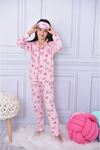 Barbie Desenli Pembe Önden Düğmeli Kız Çocuk Pijama Takımı 4-12 Yaş 592