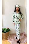 Kedicik Desenli Su Yeşili Önden Düğmeli Kız Çocuk Pijama Takımı 4-12 Yaş 552