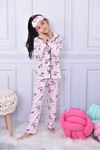 Tavşan Desenli Pembe Önden Düğmeli Kız Çocuk Pijama Takımı 4-12 Yaş 601
