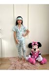 Tavşan Desenli Mint Kısa Kollu Önden Düğmeli Kız Çocuk Pijama Takımı 4-12 Yaş 568