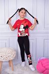 Minnie Mouse Taytlı Penye Kız Çocuk Kısa Kol Takım Kırmızı 6275