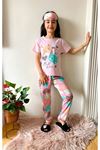 Kedicik Desenli Pembe Kız Çocuk Kısa Kol Pijama Takımı 4-12 Yaş 546