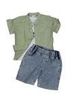 MK Pitikare Tişört, Gömlek, Kot Şortlu Erkek Çocuk Kısa Kol Takım Yeşil 1-4 Yaş 1174-Y