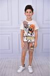 Arslanlı Şortlu Erkek Çocuk Kısa Kol Takım Kahverengi 6254-K