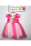 Frouzen Elsa Taçlı Kısa Kol Kız Çocuk Elbise Pembe 1-12 Yaş 10001-P