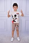 Mickey Mouse Şortlu Erkek Çocuk Kısa Kol Takım Kahverengi 6257-K