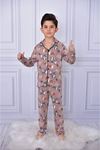 PJKÖ Tom&Jerry Desenli Kahverengi Uzun Kollu Önden Düğmeli Erkek Çocuk Pijama Takımı 4-12 Yaş 707U