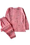 *ELMP Pudra Kiraz Desen %100 Pamuk Kız Çocuk Pijama Takımı 1-9 Yaş 4011