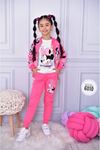 Minnie Mouse Hırkalı 3lü İçi Kısa Kollu Kız Çocuk Takım Fuşya 6010