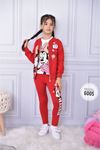 Minnie Mouse Taytlı Hırkalı 3lü İçi Kısa Kollu Kız Çocuk Takım Kırmızı 6005