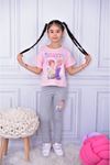 Frozen Taytlı Penye Kız Çocuk Kısa Kol Takım Pembe 6250