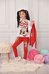 Minnie Mouse Taytlı Hırkalı 3lü Kız Çocuk Takım Kırmızı 5210