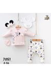 Daisy Minnie Mause Desenli %100 Pamuk 5 Parça Hastane Çıkışı Seti Pembe 7051-P