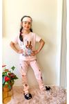 Tavşancık Desenli Pembe Kız Çocuk Kısa Kol Pijama Takımı 4-12 Yaş 524