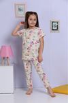 ELMKP Bej Ayıcık Desen Kız Çocuk Pijama Takımı 3-10 Yaş 1175