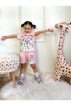 Unicorn Cepli Şortlu Kız Çocuk Kısa Kol Takım Pembe 6318-P