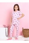 ELMKP Pembe Unicorn Desen Fitilli Kumaş Kız Çocuk Pijama Takımı 3-10 Yaş 1114