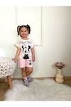 Minnie Mause Cepli Şortlu Kız Çocuk Kısa Kol Takım Pembe 6309-P