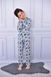 1+1PJKÖ Batman Desenli Gri Uzun Kollu Önden Düğmeli Erkek Çocuk Pijama Takımı 4-12 Yaş 711U