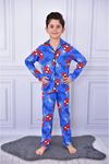 PJKÖ Örümcek Adam Desenli Mavi Uzun Kollu Önden Düğmeli Erkek Çocuk Pijama Takımı 4-12 Yaş 709U