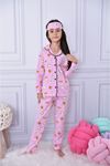 1+1PJKÖ Mickey Desenli Pembe Uzun Kollu Önden Düğmeli Kız Çocuk Pijama Takımı 4-12 Yaş 590U