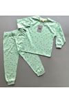 İSOB Mint Çiçek Desenli %100 Pamuk Kız Çocuk Pijama Takımı 7-12 Yaş 25402-M