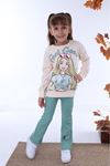 2PJK2İ Barbie Desenli Yeşil Fitilli Taytlı 2 İp %100 Pamuk Kız Çocuk Takımı 3-10 Yaş 7226-Y