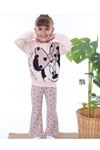 PJK2İ Minnie Mouse Desenli Bej Fitilli Taytlı 2 İp %100 Pamuk Kız Çocuk Takımı 3-10 Yaş 7215-B