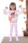 PJK2İ BMB Desenli Pembe Fitilli Taytlı 2 İp %100 Pamuk Kız Çocuk Takımı 3-10 Yaş 7222-P