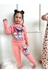 2PJK2İ Kuromi Desenli Somon 2 İp %100 Pamuk Kız Çocuk Eşofman Takımı 3-10 Yaş 7278-S