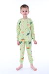 İSOB Yeşil Dinazor Desenli %100 Pamuk Erkek Çocuk Pijama Takımı 3-8 Yaş 32220-Y