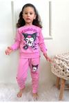 2PJK2İ Kuromi Desenli Pembe 2 İp %100 Pamuk Kız Çocuk Eşofman Takımı 3-10 Yaş 7312-P