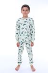 İSOB Su Yeşili Dinazor Desenli %100 Pamuk Erkek Çocuk Pijama Takımı 3-8 Yaş 32209-SY