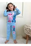 PJK2İ Lilo Stitch Desenli Mavi 2 İp %100 Pamuk Kız Çocuk Eşofman Takımı 3-10 Yaş 7292-M