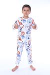 İSOB Beyaz Dinazor Desenli %100 Pamuk Erkek Çocuk Pijama Takımı 3-8 Yaş 32207-B