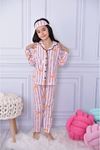 1+1PJKÖ Ayıcık Desenli Pembe Uzun Kollu Önden Düğmeli Kız Çocuk Pijama Takımı 4-12 Yaş 591U