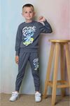 2PJK2İ Stitch Desenli Füme 2 İp %100 Pamuk Erkek Çocuk Eşofman Takımı 3-10 Yaş 7319-F