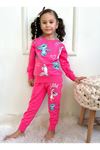 2PJK2İ Stitch Desenli Fuşya 2 İp %100 Pamuk Kız Çocuk Eşofman Takımı 3-10 Yaş 7317-F