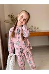 İSOB Pembe Bluey Desenli Fitilli Kumaş %100 Pamuk Kız Çocuk Pijama Takımı 3-8 Yaş 31221-P
