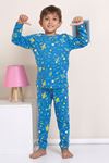 ELMP Mavi Uzay Desenli Fitilli Kumaş %100 Pamuk Erkek Çocuk Pijama Takımı 1-13 Yaş 3050